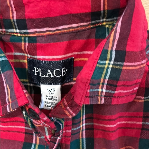 The Children's Place Red Plaid Shirt and Green Pants Set - Picture 2 of 3